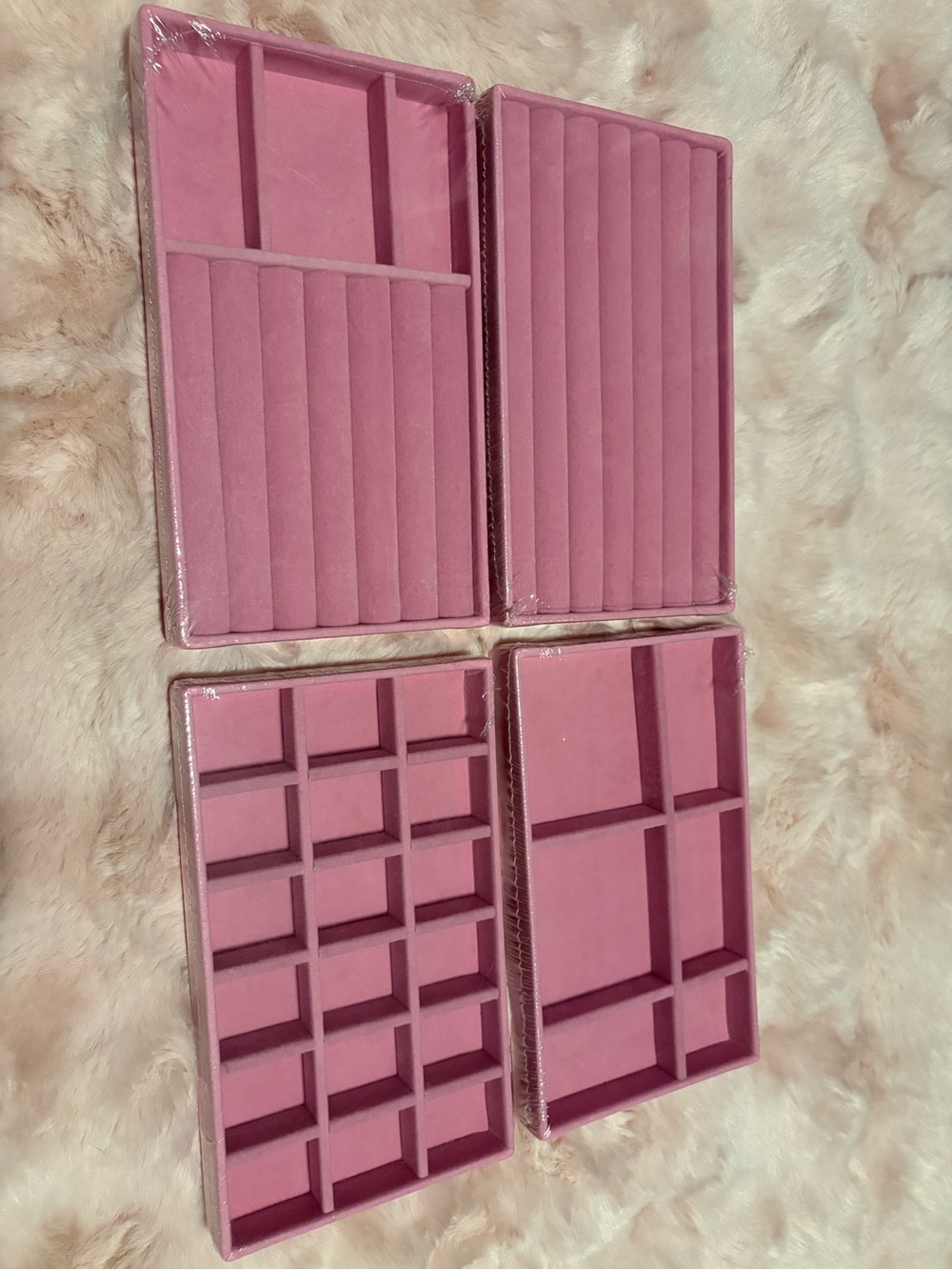 Pink Velvet Jewelry Organizer Trays - Set of 4